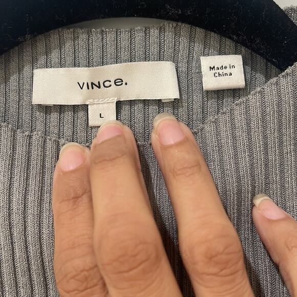 Vince Slvls Mock Neck Ribbed Sweater Size Large Gray - Picture 3 of 8